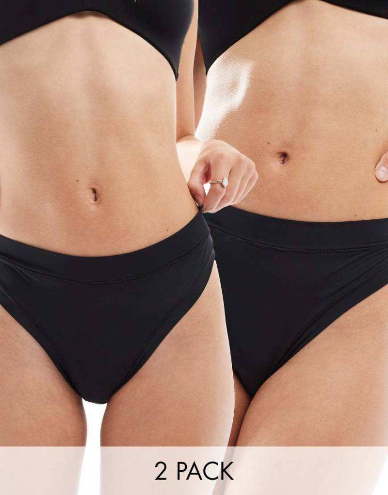 ASOS DESIGN - Bella - 2er-Pack superweiche Tangas in Schwarz mit hoher Taille von ASOS DESIGN