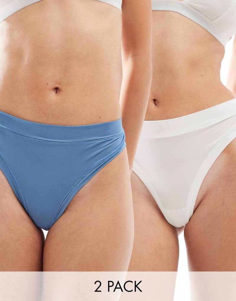 ASOS DESIGN - Bella - 2er-Pack superweiche Tangas in Taubenblau und Weiß mit hoher Taille-Bunt von ASOS DESIGN