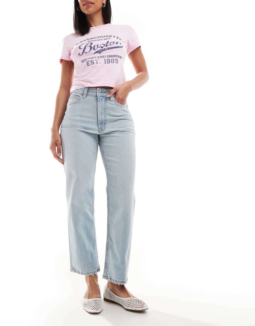 ASOS DESIGN - Knöchellange Jeans in heller Waschung mit geradem Bein-Blau von ASOS DESIGN