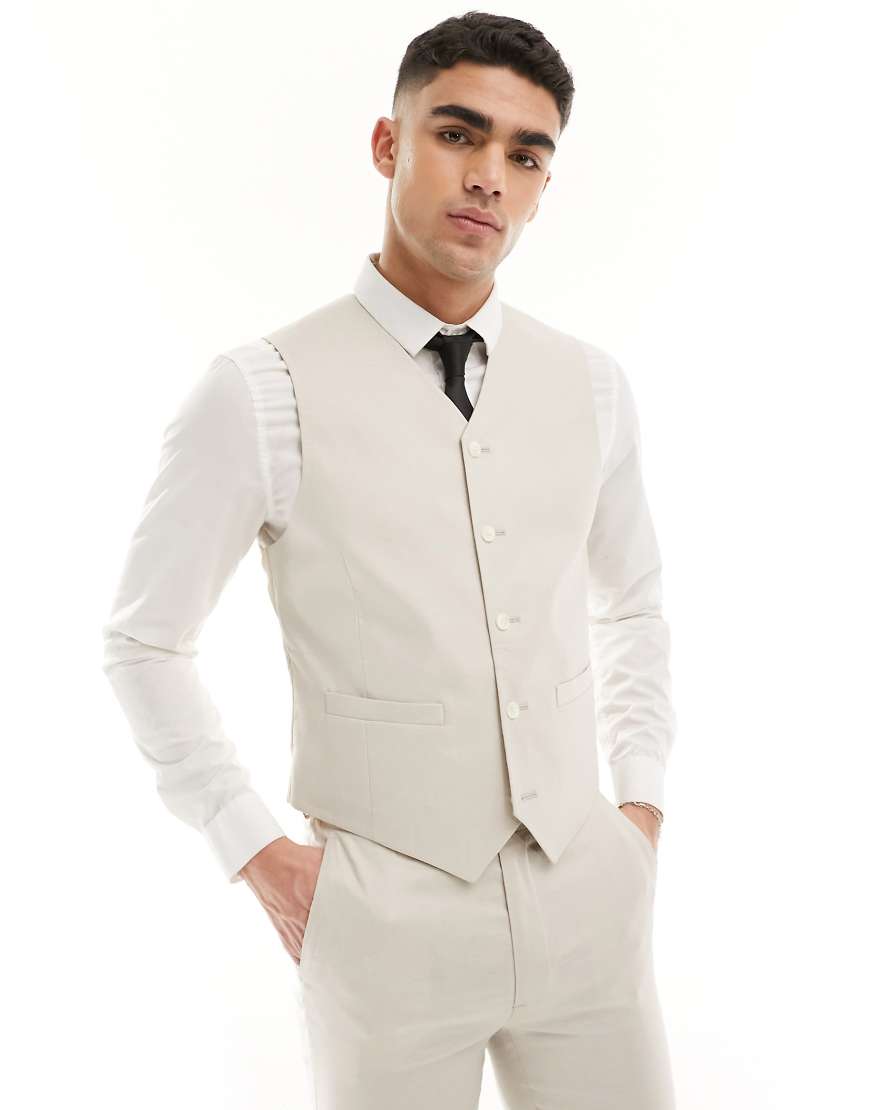 ASOS DESIGN - Besonders enge Anzugweste in Stein aus Leinenmix-Neutral ASOS DESIGN - Besonders enge Anzugweste in Stein aus Leinenmix-Neutral von ASOS DESIGN