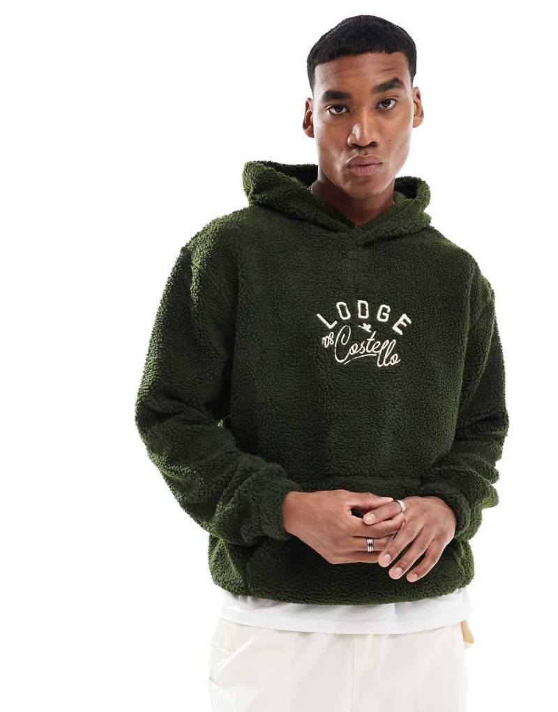 ASOS DESIGN - Bestickter Oversize-Kapuzenpullover aus Teddyfell in Grau von ASOS DESIGN