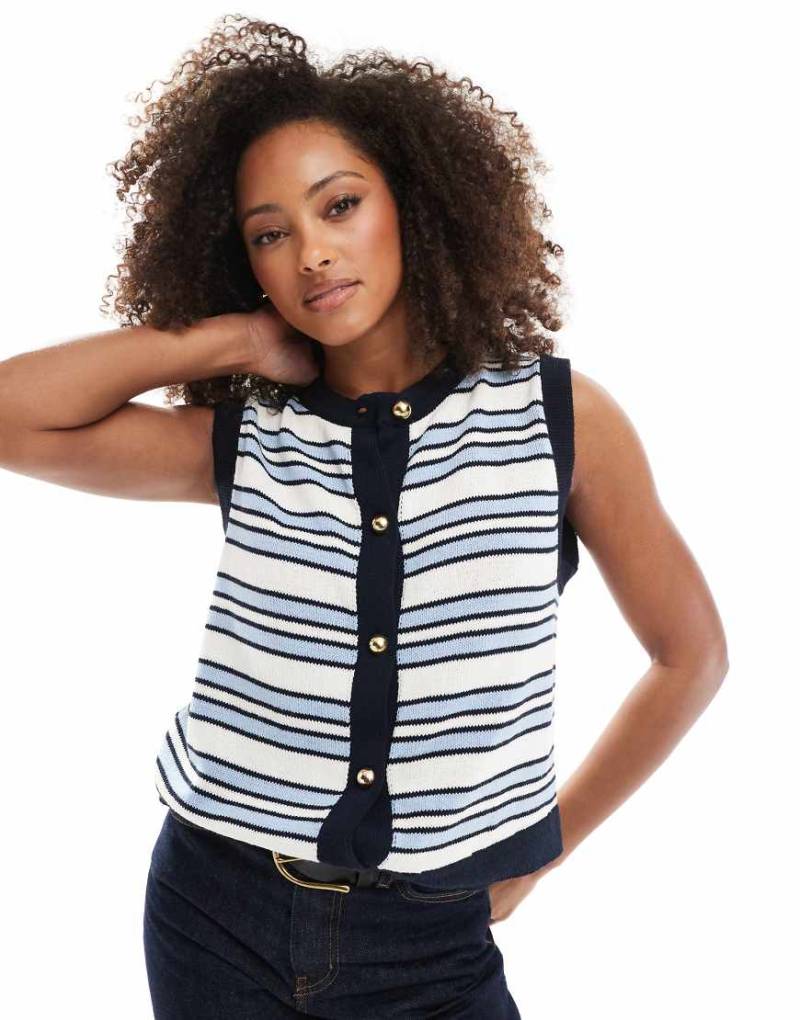 ASOS DESIGN - Blau gestreifte Strickjacke mit Knopfleiste-Bunt von ASOS DESIGN