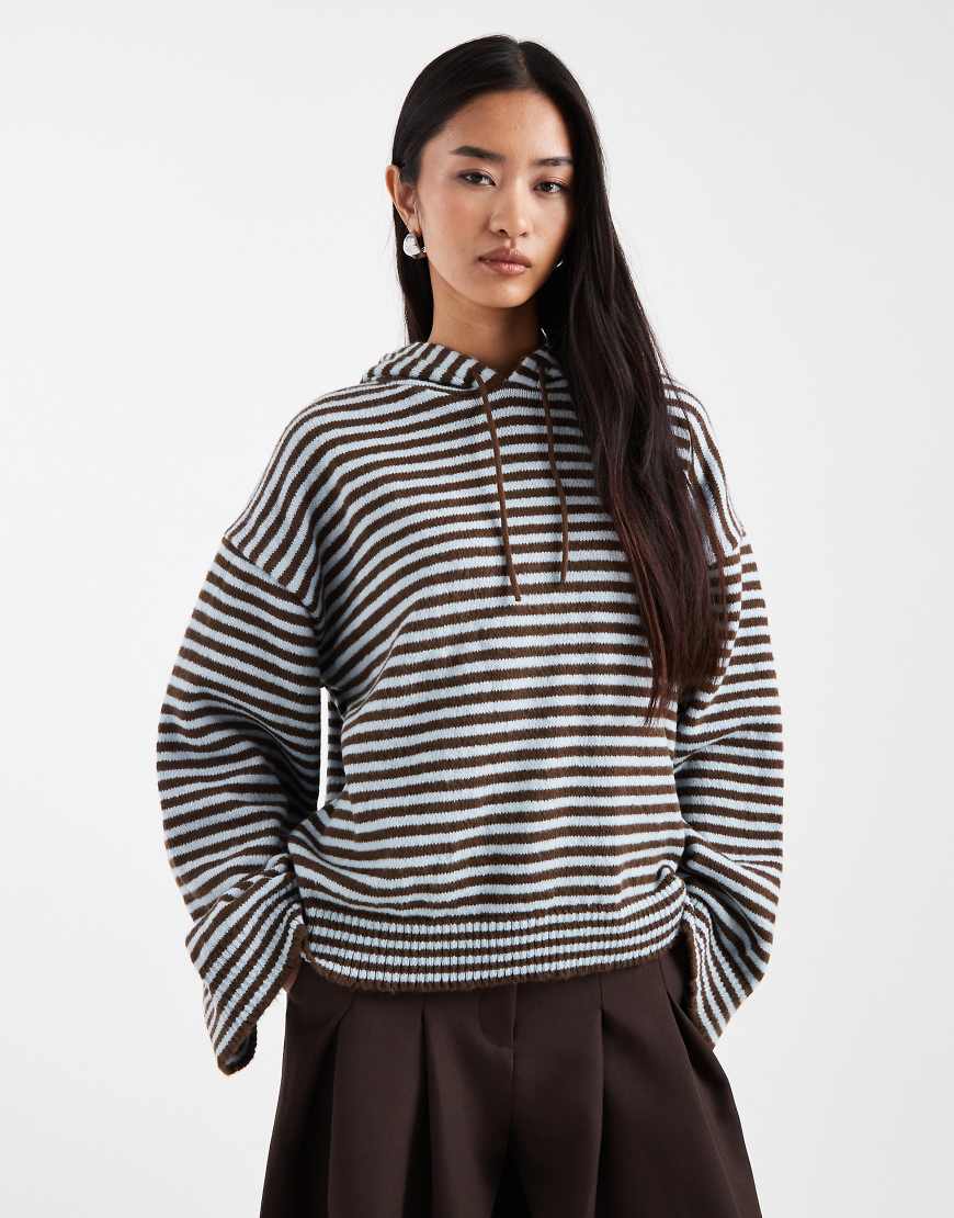ASOS DESIGN - Blau und Braun gestreifter Kapuzenpullover aus flauschigem Strick, Kombiteil-Bunt ASOS DESIGN - Blau und Braun gestreifter Kapuzenpullover aus flauschigem Strick, Kombiteil-Bunt von ASOS DESIGN