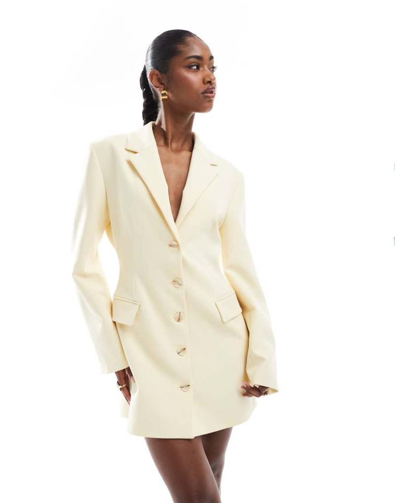 ASOS DESIGN - Blazerkleid in Buttermilchgelb mit geraffter Taille von ASOS DESIGN
