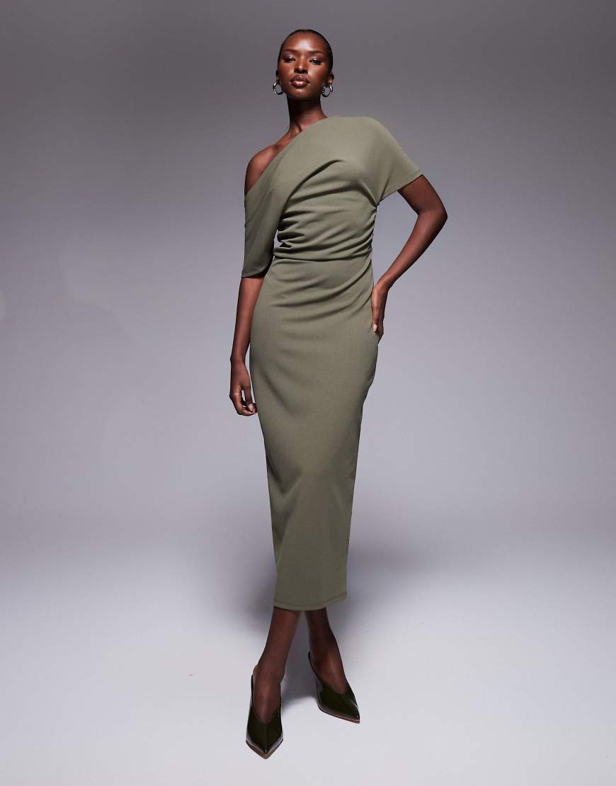 ASOS DESIGN - Bleistift-Midikleid in Khaki mit in Falten gelegter Schulterpartie-Grün ASOS DESIGN - Bleistift-Midikleid in Khaki mit in Falten gelegter Schulterpartie-Grün von ASOS DESIGN