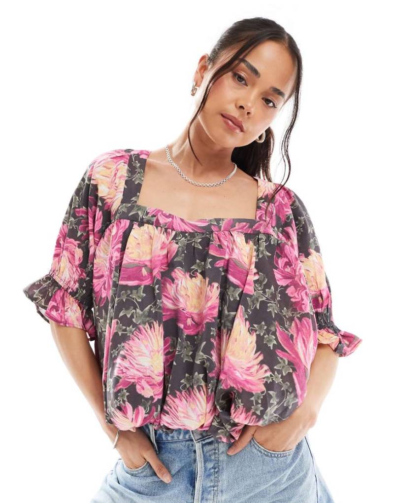 ASOS DESIGN - Bluse mit eckigem Ausschnitt, Puffärmeln und Blumenmuster-Bunt von ASOS DESIGN