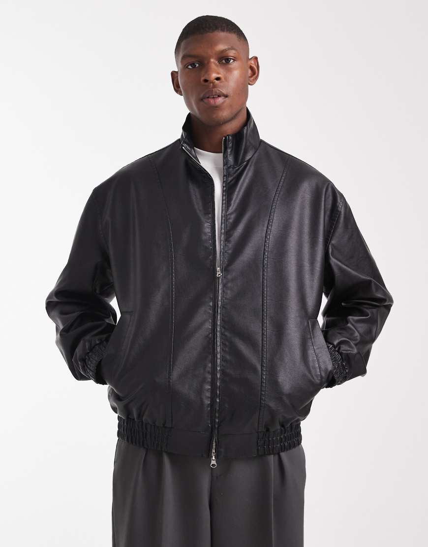 ASOS DESIGN - Bomberjacke aus Kunstleder in gewaschenem Schwarz von ASOS DESIGN