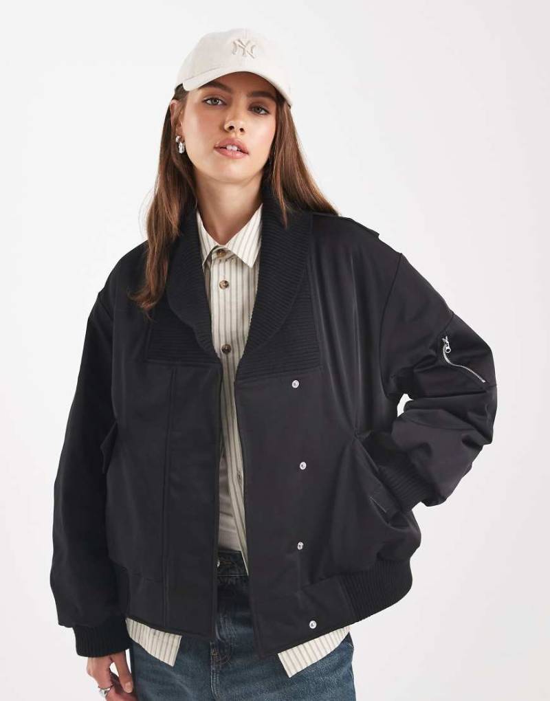 ASOS DESIGN - Bomberjacke in Schwarz mit gestricktem Kragen von ASOS DESIGN