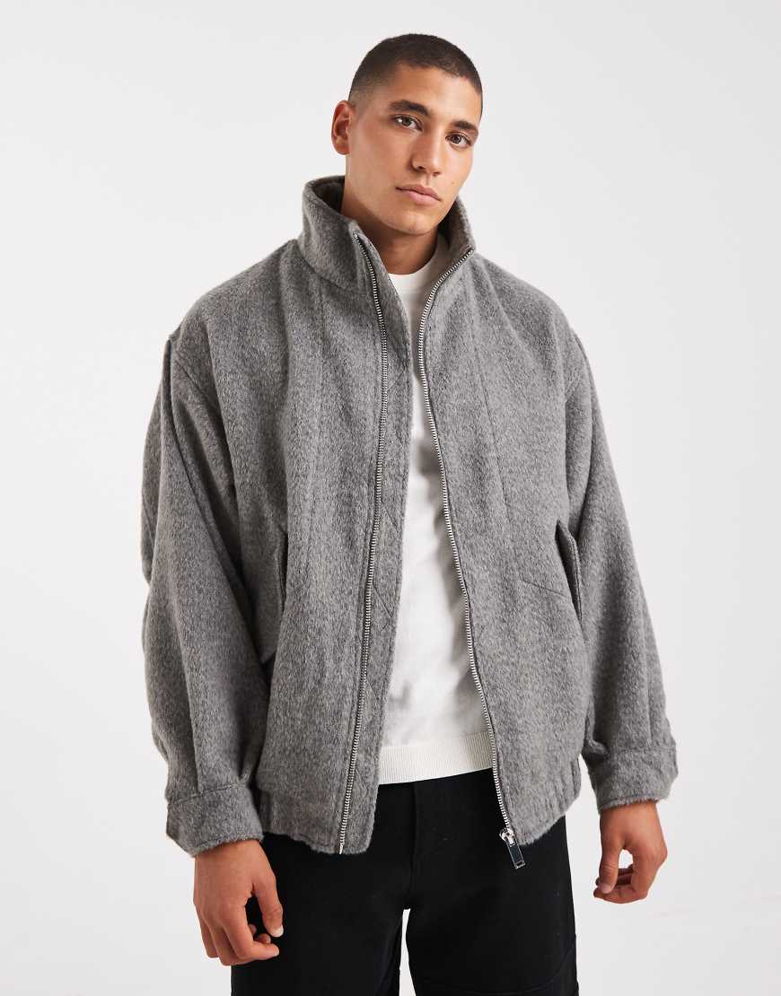 ASOS DESIGN - Bomberjacke in Wolloptik in Grau von ASOS DESIGN