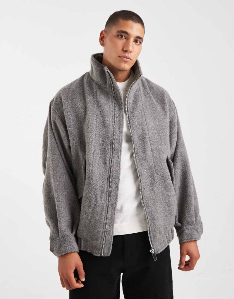 ASOS DESIGN - Bomberjacke in Wolloptik in Grau von ASOS DESIGN