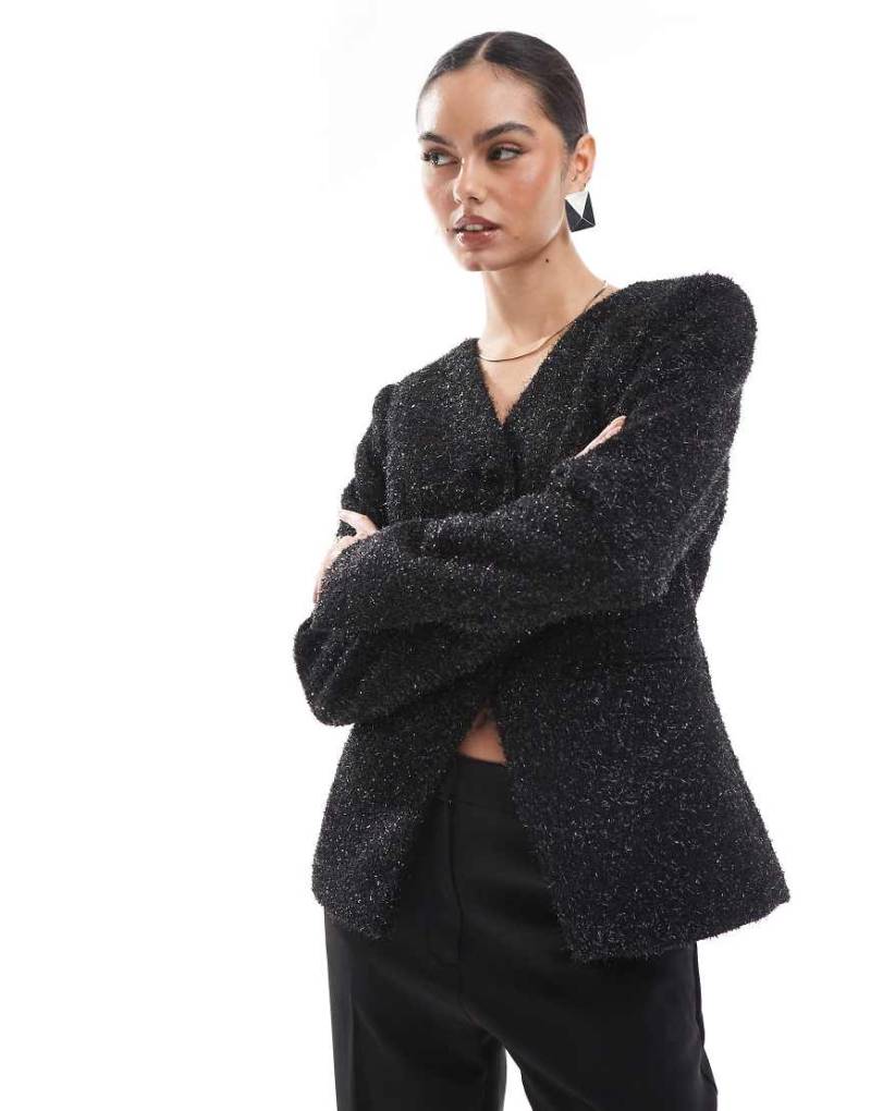 ASOS DESIGN - Bouclé-Jacke in glitzerndem Schwarz von ASOS DESIGN