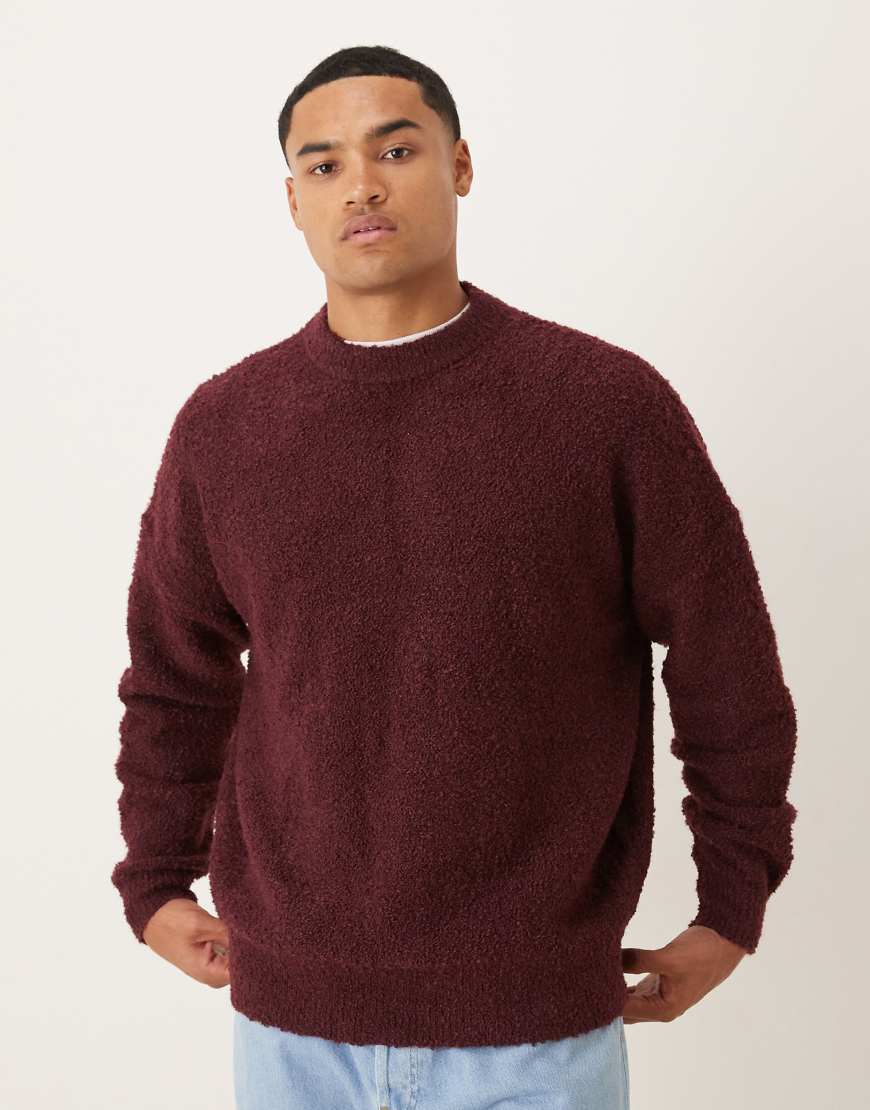ASOS DESIGN - Bouclé-Strickpullover in Burgunderrot mit extremer Oversize-Passform von ASOS DESIGN
