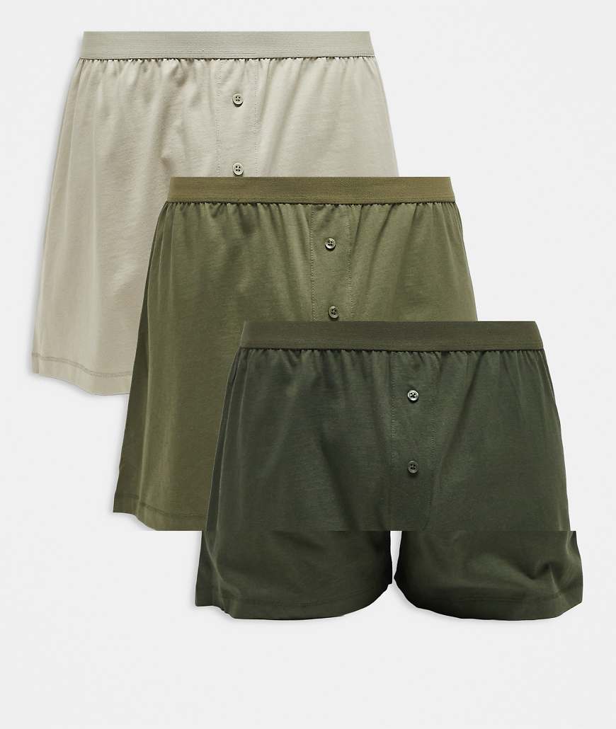 ASOS DESIGN - Boxershorts in Khaki, 3er-Pack-Grün von ASOS DESIGN