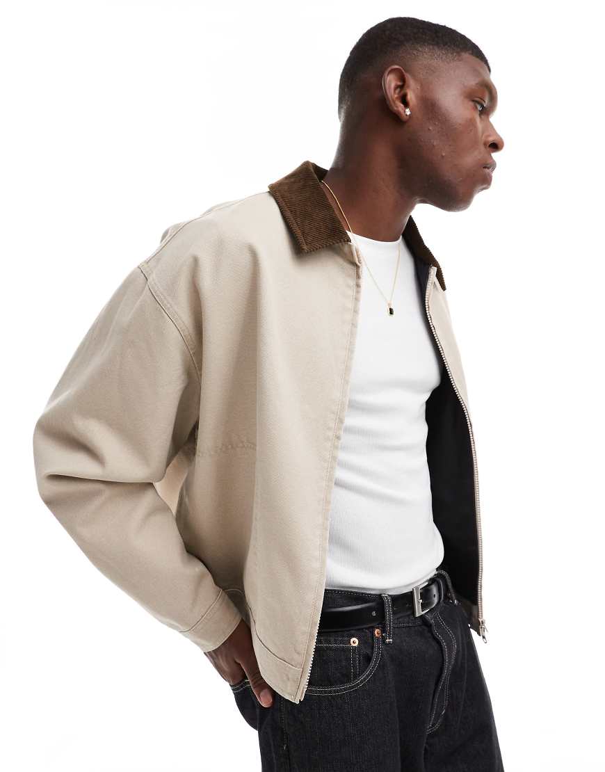 ASOS DESIGN - Boxy-Fit-Harrington-Jacke in verwaschenem Stein mit Oversize-Schnitt-Neutral ASOS DESIGN - Boxy-Fit-Harrington-Jacke in verwaschenem Stein mit Oversize-Schnitt-Neutral von ASOS DESIGN
