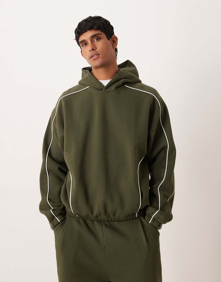 ASOS DESIGN - Boxy-Fit-Kapuzenpullover in Grün mit Paspelierung und extremer Oversize-Passform, Kombiteil von ASOS DESIGN