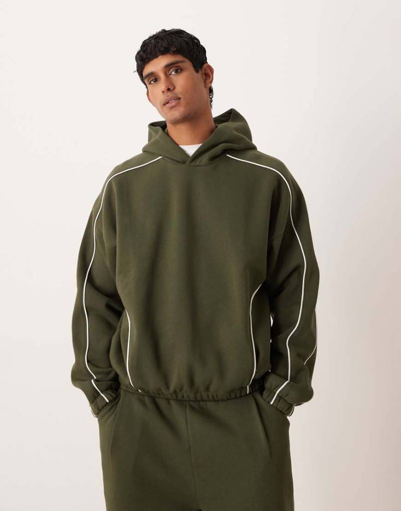 ASOS DESIGN - Boxy-Fit-Kapuzenpullover in Grün mit Paspelierung und extremer Oversize-Passform, Kombiteil von ASOS DESIGN