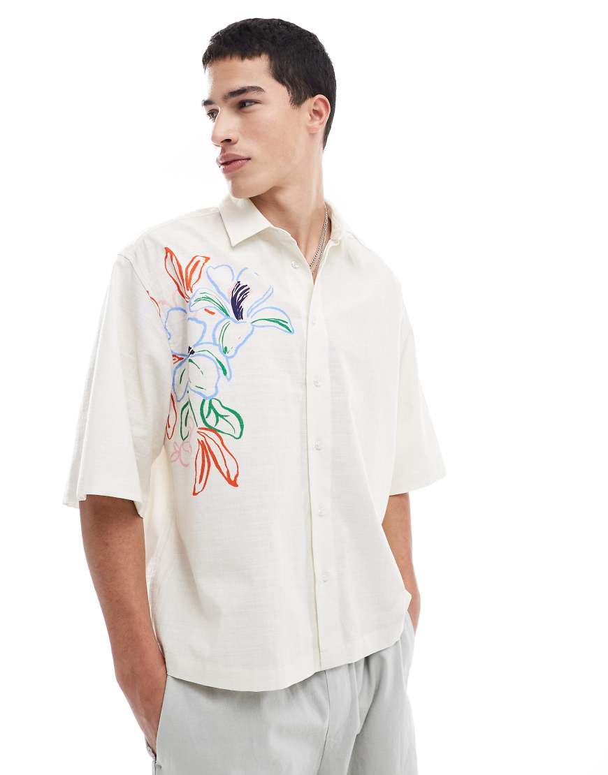 ASOS DESIGN - Boxy Fit Oversize-Hemd in Stein mit Blumenmuster-Neutral von ASOS DESIGN