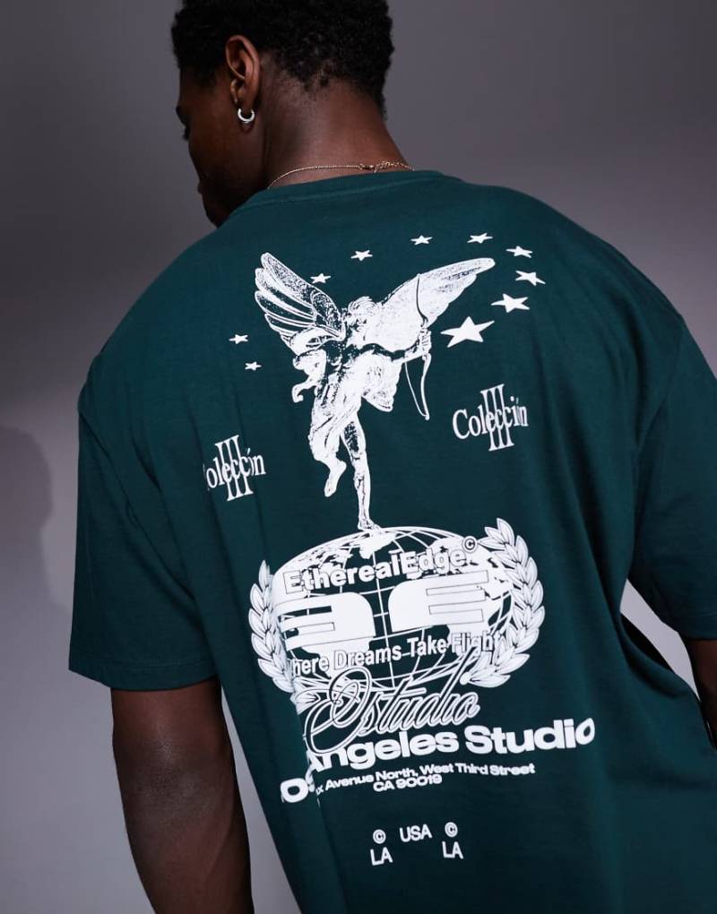 ASOS DESIGN - Boxy Fit Oversize-T-Shirt in Dunkelgrün mit Los-Angeles-Grafik von ASOS DESIGN