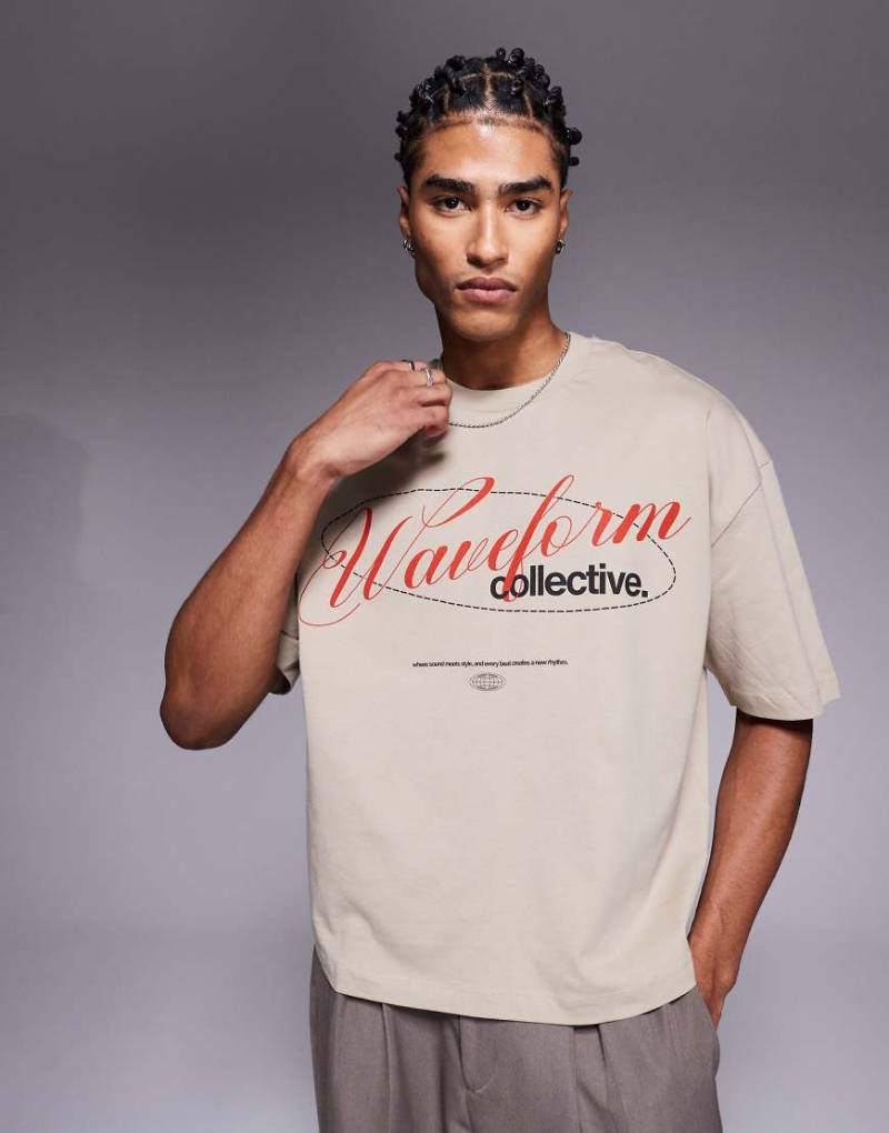 ASOS DESIGN - Boxy Fit Oversize-T-Shirt in Hellbeige mit Print vorne-Neutral von ASOS DESIGN