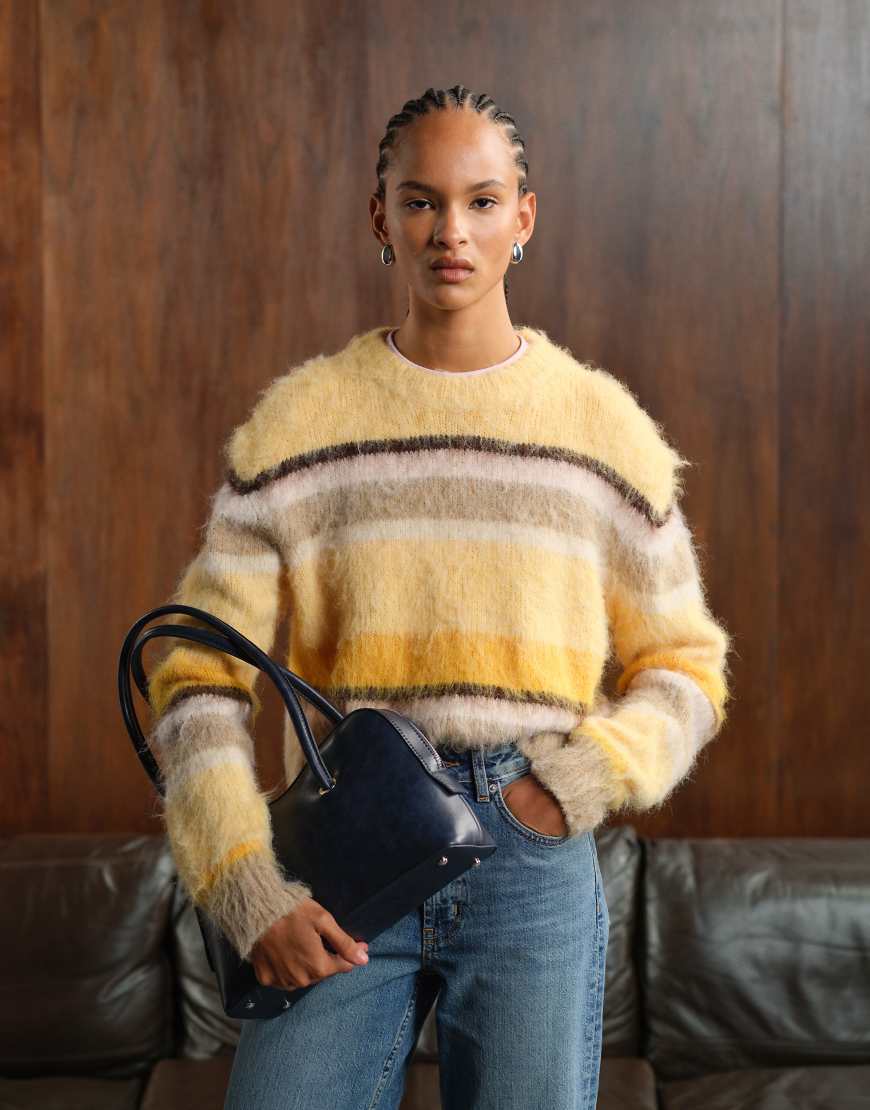 ASOS DESIGN - Boxy-Fit-Pullover in Gelb mit Streifen und Rundhalsausschnitt von ASOS DESIGN