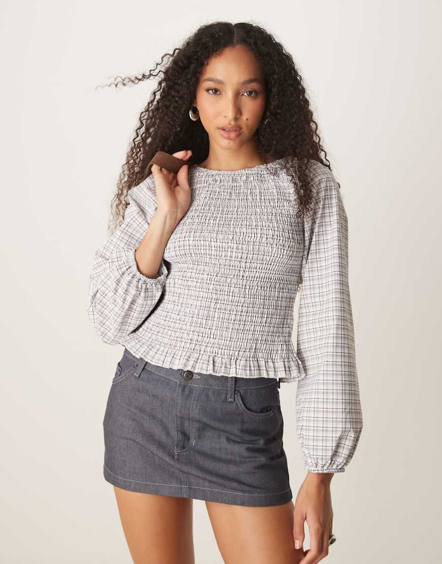 ASOS DESIGN - Braun kariertes, gesmoktes Oberteil-Bunt von ASOS DESIGN