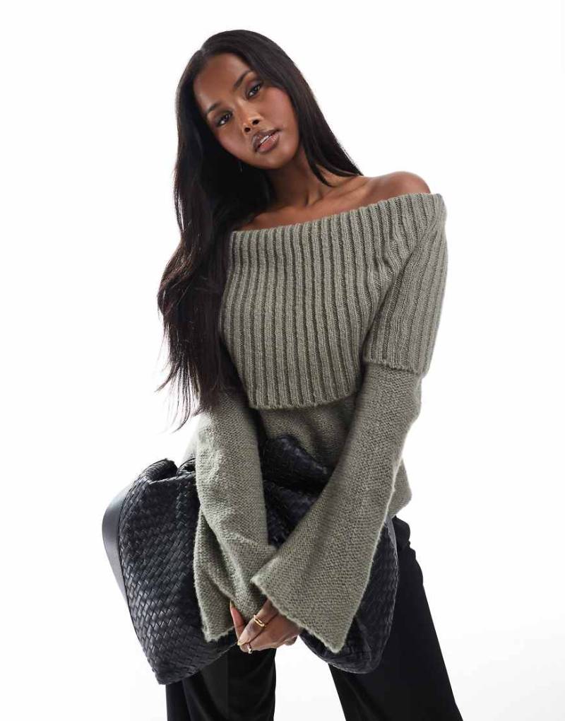 ASOS DESIGN - Breit gerippter Pullover in Salbeigrün von ASOS DESIGN
