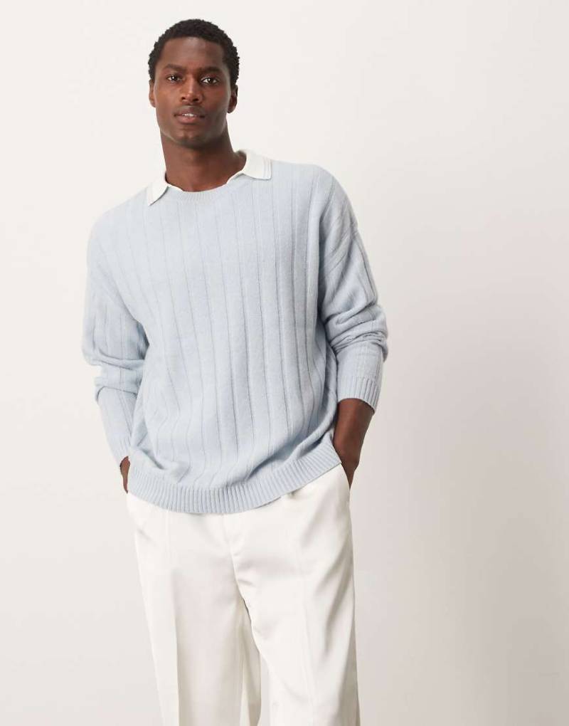 ASOS DESIGN - Breit gerippter Strickpullover aus Lammwolle in Hellblau mit lockerem Schnitt von ASOS DESIGN