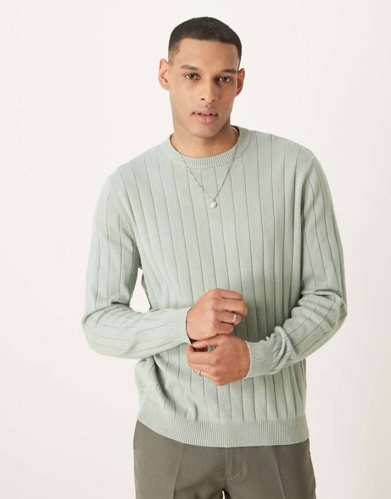 ASOS DESIGN - Breit gerippter Strickpullover in Hellgrün mit lässigem Schnitt von ASOS DESIGN
