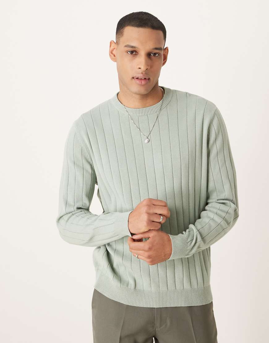 ASOS DESIGN - Breit gerippter Strickpullover in Hellgrün mit lässigem Schnitt ASOS DESIGN - Breit gerippter Strickpullover in Hellgrün mit lässigem Schnitt von ASOS DESIGN