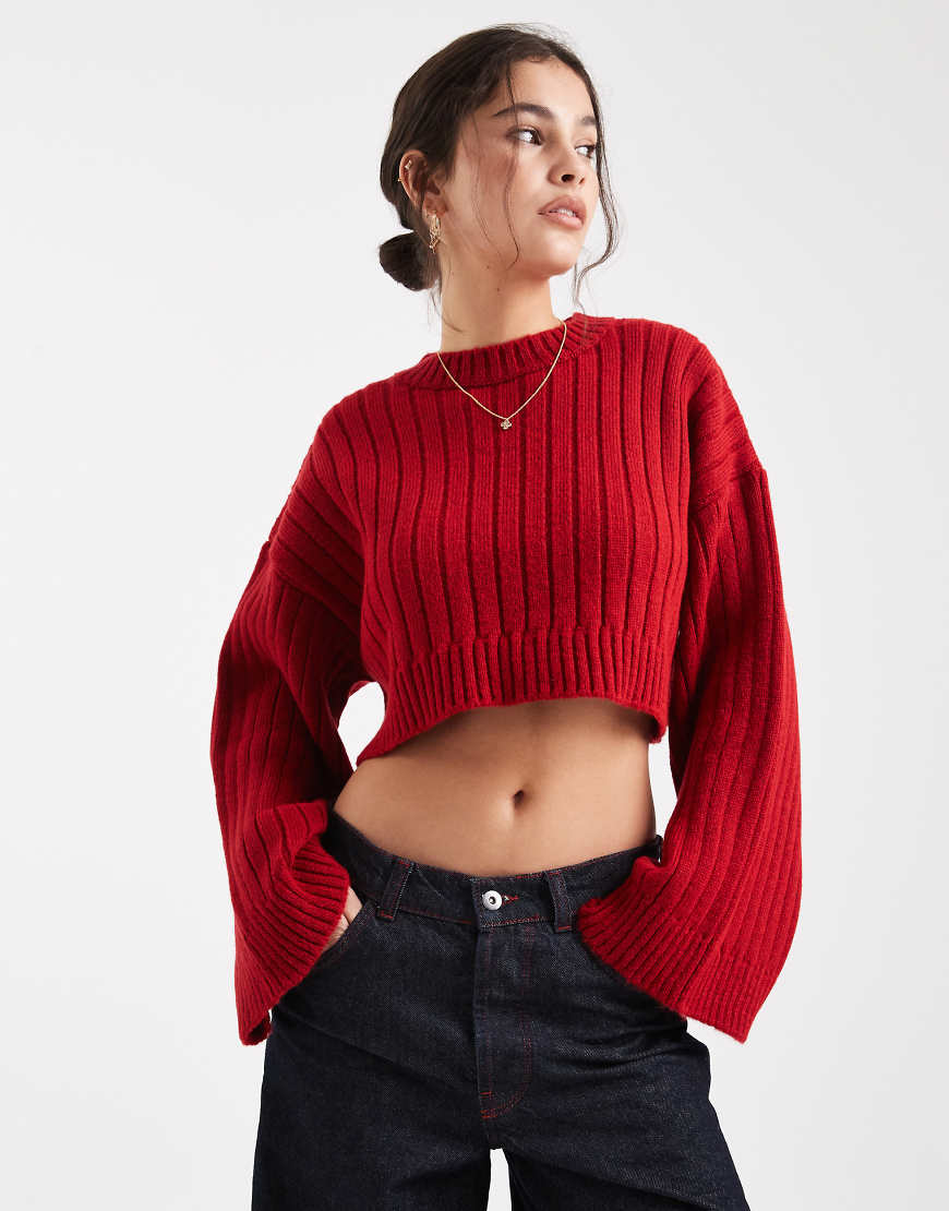 ASOS DESIGN - Breit gerippter Strickpullover mit kurzem Schnitt-Rot ASOS DESIGN - Breit gerippter Strickpullover mit kurzem Schnitt-Rot von ASOS DESIGN