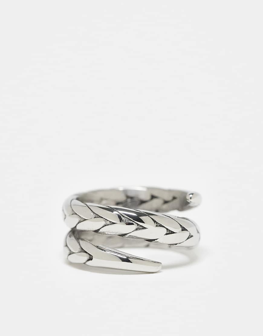 ASOS DESIGN - Festival - Zweireihiger, breiter Ring aus wasserfestem Edelstahl im brünierten Silberton von ASOS DESIGN