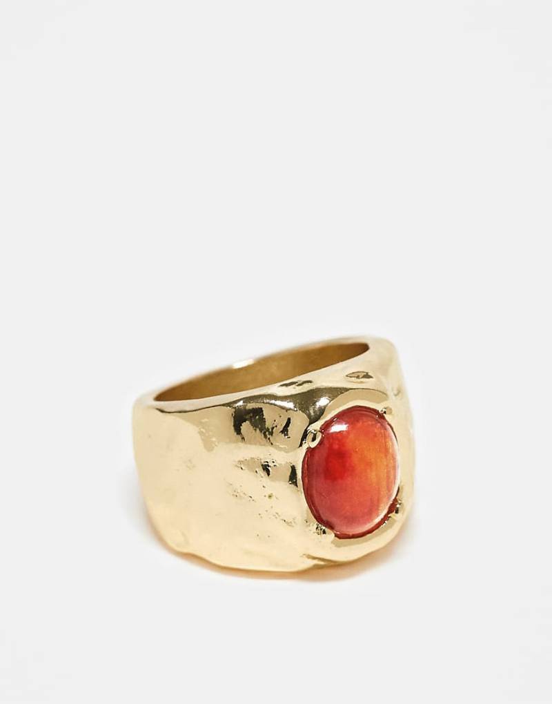 ASOS DESIGN - Breiter Ring mit geschmolzener Optik und bernsteinfarbenem Schmuckstein-Goldfarben von ASOS DESIGN