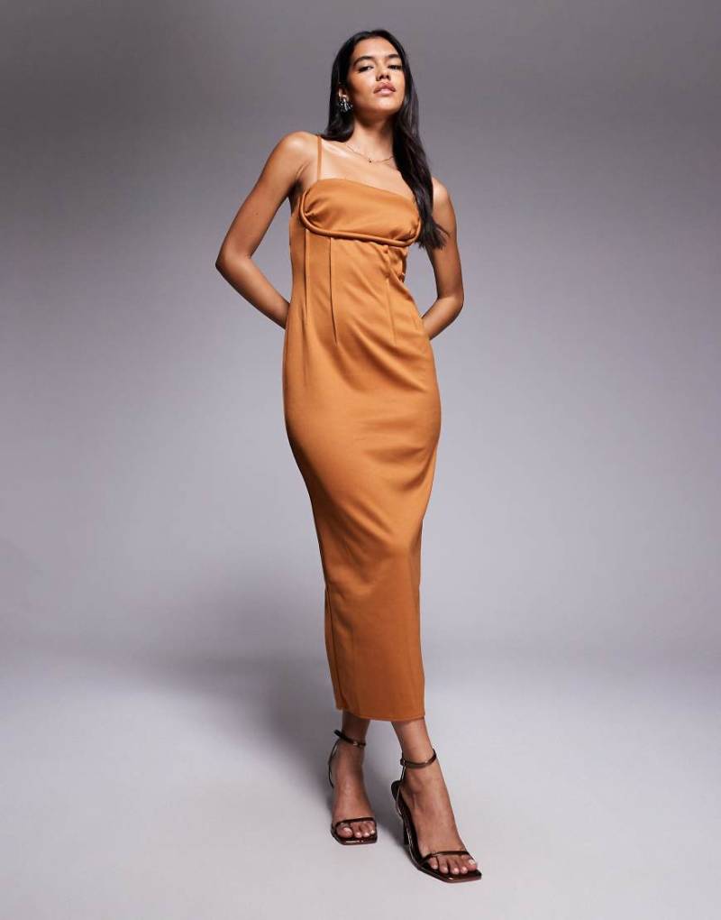 ASOS DESIGN - Bronzefarbenes Bleistiftkleid im Strukturdesign mit sichtbaren Nähten und Korsettdetail-Brown von ASOS DESIGN