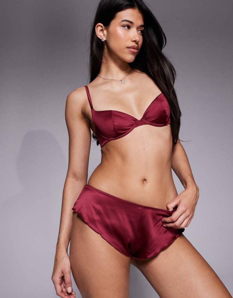 ASOS DESIGN - Brooke - French Knickers aus Satin in Burgunderrot von ASOS DESIGN