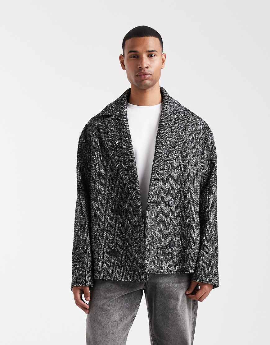 ASOS DESIGN - Cabanjacke in schwarzer Wolloptik mit Fischgrätmuster ASOS DESIGN - Cabanjacke in schwarzer Wolloptik mit Fischgrätmuster von ASOS DESIGN