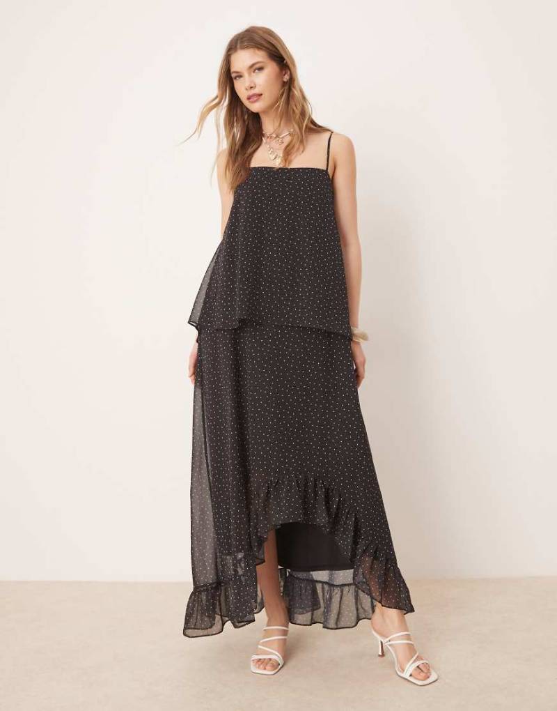 ASOS DESIGN - Camisole-Maxikleid aus Chiffon in Schwarz mit gerüschtem Saum-Bunt von ASOS DESIGN