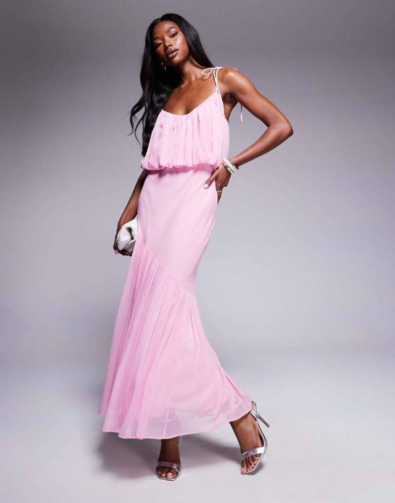 ASOS DESIGN - Camisole-Maxikleid im Blousonstil in Rosa mit Schößchen von ASOS DESIGN