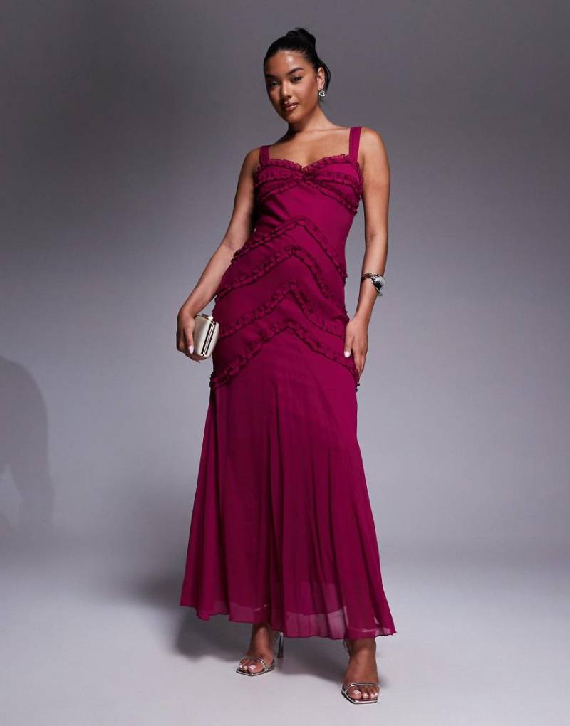 ASOS DESIGN - Camisole-Maxikleid in Himbeerrot mit Raffung-Rosa von ASOS DESIGN