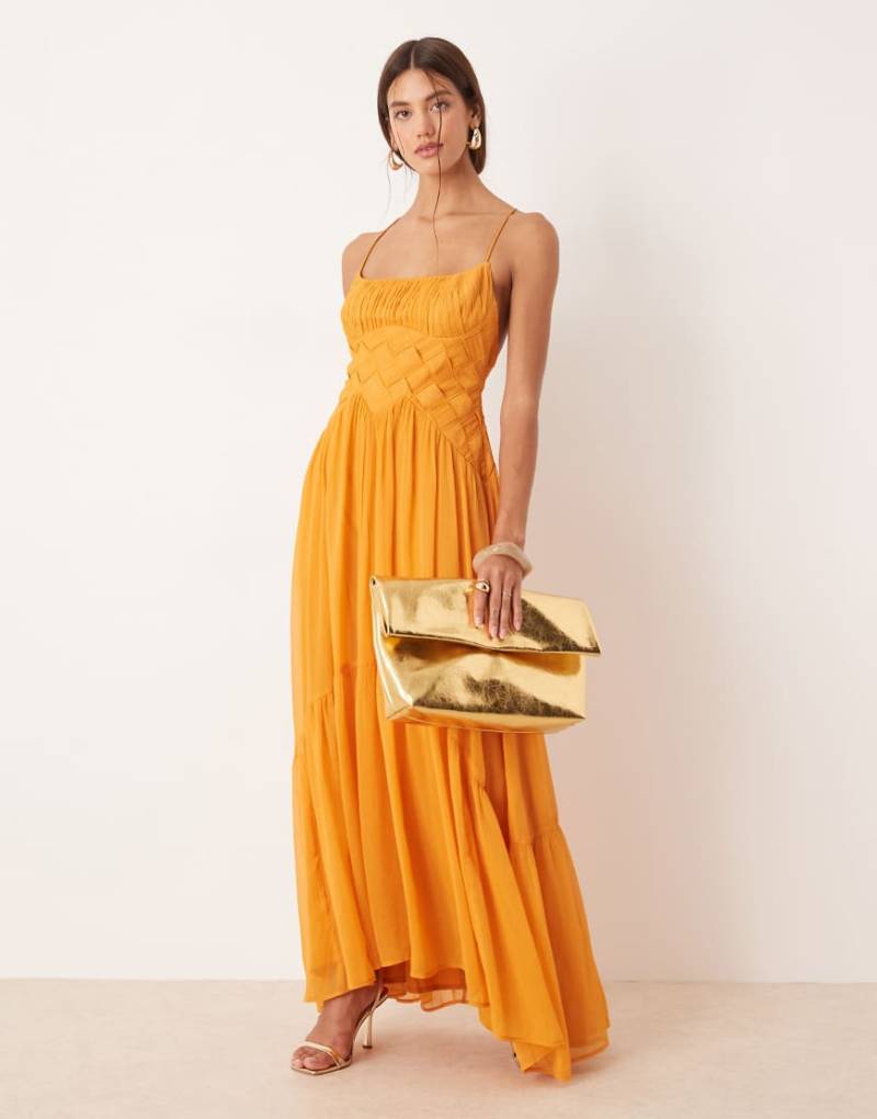 ASOS DESIGN - Camisole-Maxikleid in Orange mit geraffter Brustpartie und Gitterdetail an der Hüfte-Neutral von ASOS DESIGN