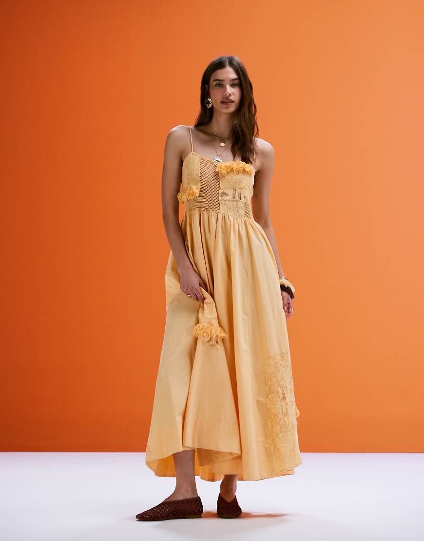ASOS DESIGN - Camisole-Midikleid in Gelb mit Spitzen-Patchwork ASOS DESIGN - Camisole-Midikleid in Gelb mit Spitzen-Patchwork von ASOS DESIGN