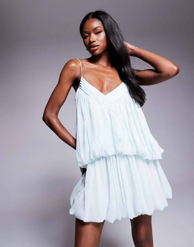 ASOS DESIGN - Camisole-Minikleid in Blassblau mit doppellagigen, aufgebauschten Biesen von ASOS DESIGN
