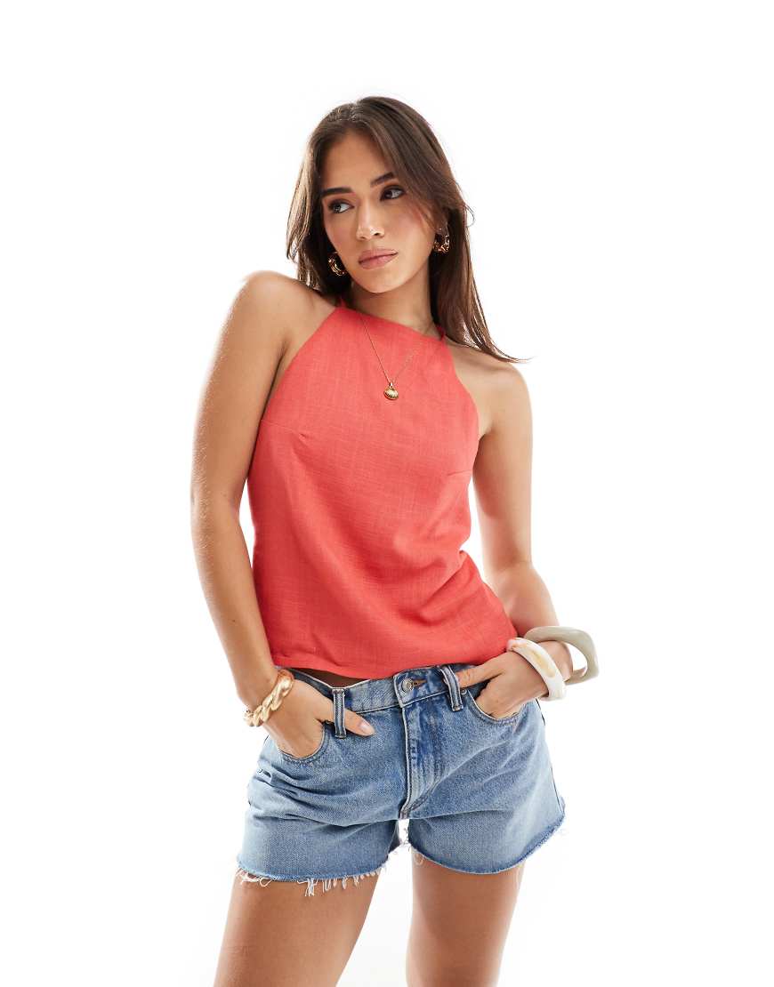 ASOS DESIGN - Camisole-Top in Rot mit Leinen und Rückenausschnitt von ASOS DESIGN