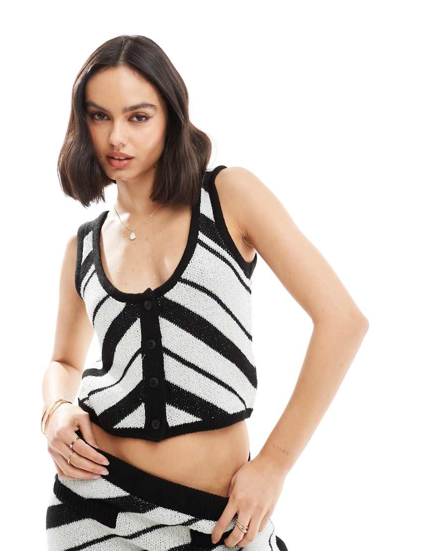 ASOS DESIGN - Camisole-Weste aus Strick mit Streifen in Schwarz und Weiß, Kombiteil-Bunt von ASOS DESIGN