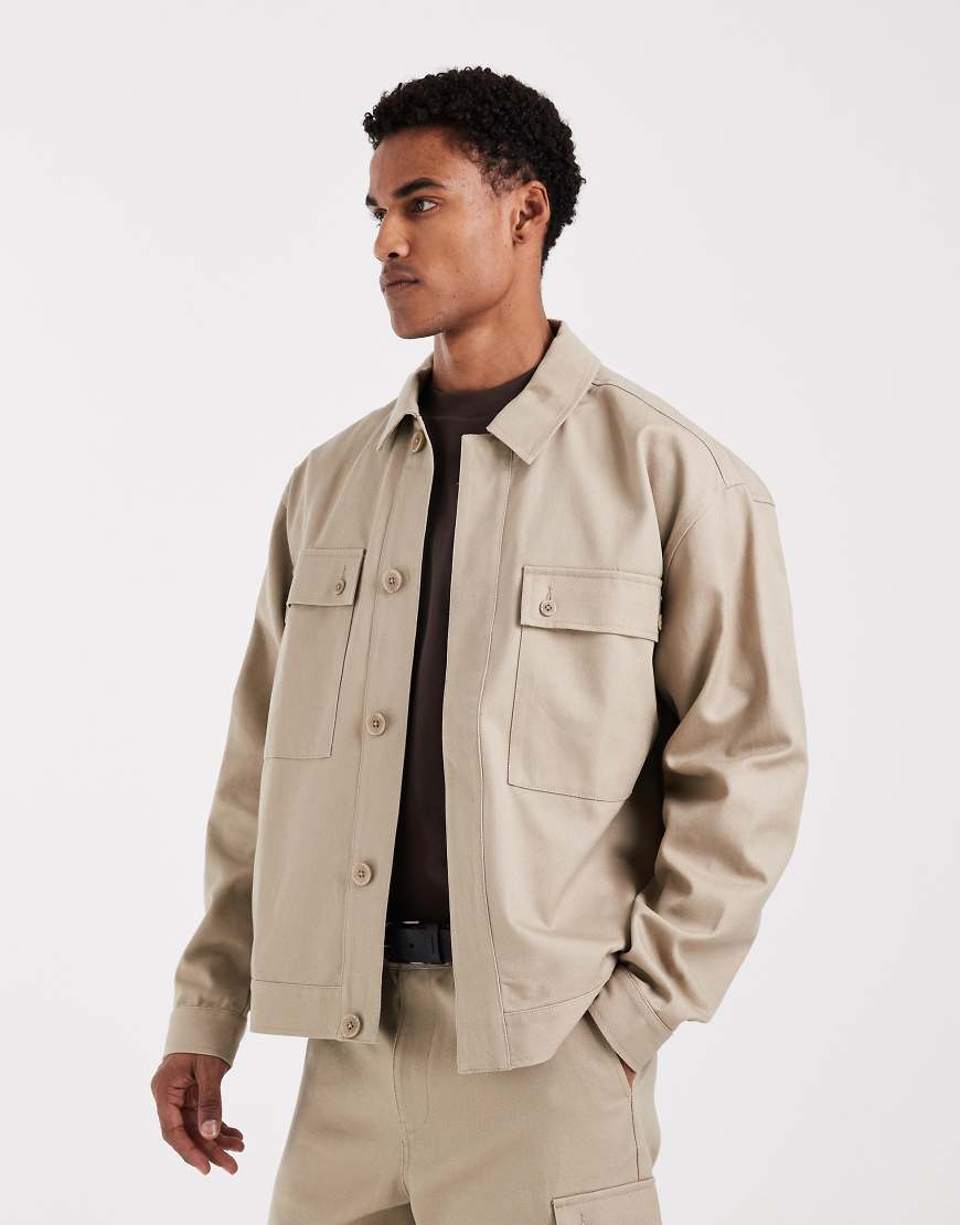ASOS DESIGN - Canvas-Jacke in Beige, Kombiteil-Neutral von ASOS DESIGN