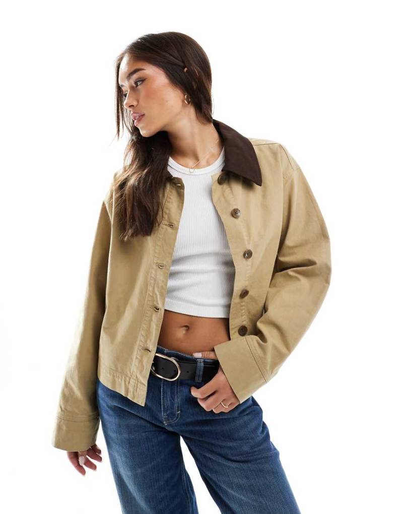 ASOS DESIGN - Canvas-Jacke in Steinbeige mit Kontrastkragen-Neutral von ASOS DESIGN