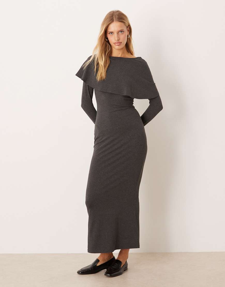 ASOS DESIGN - Cape-Maxikleid in Grau meliert mit Schaldetail von ASOS DESIGN