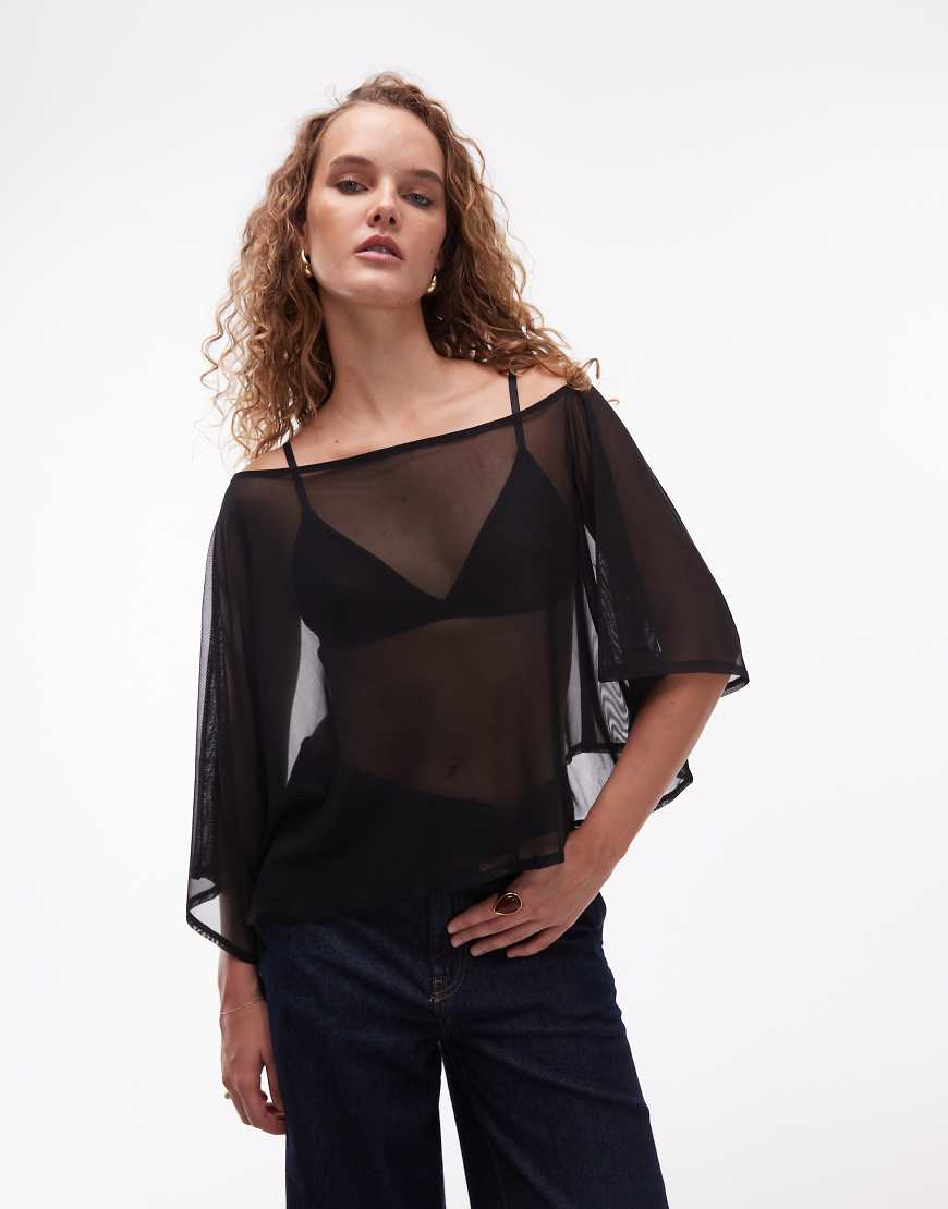 ASOS DESIGN - Cape-Oberteil aus transparentem Netzstoff in Schwarz von ASOS DESIGN