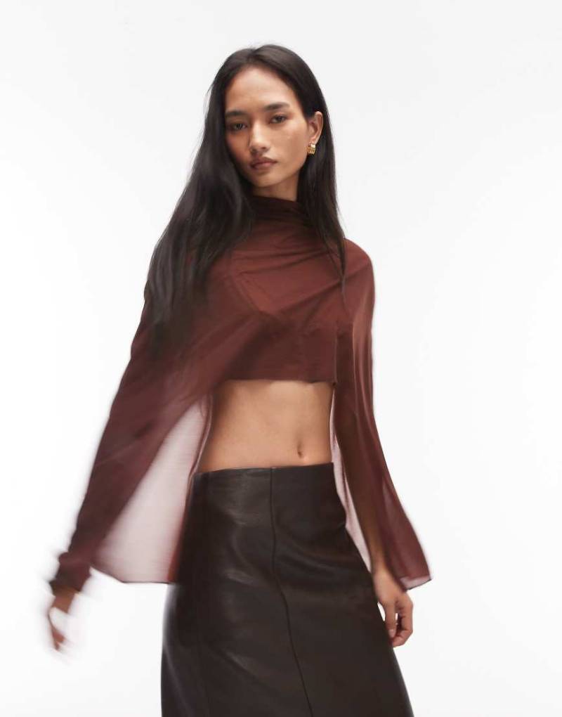 ASOS DESIGN - Cape aus transparentem Netzstoff in Braun mit hinten längerem Saum-Brown von ASOS DESIGN