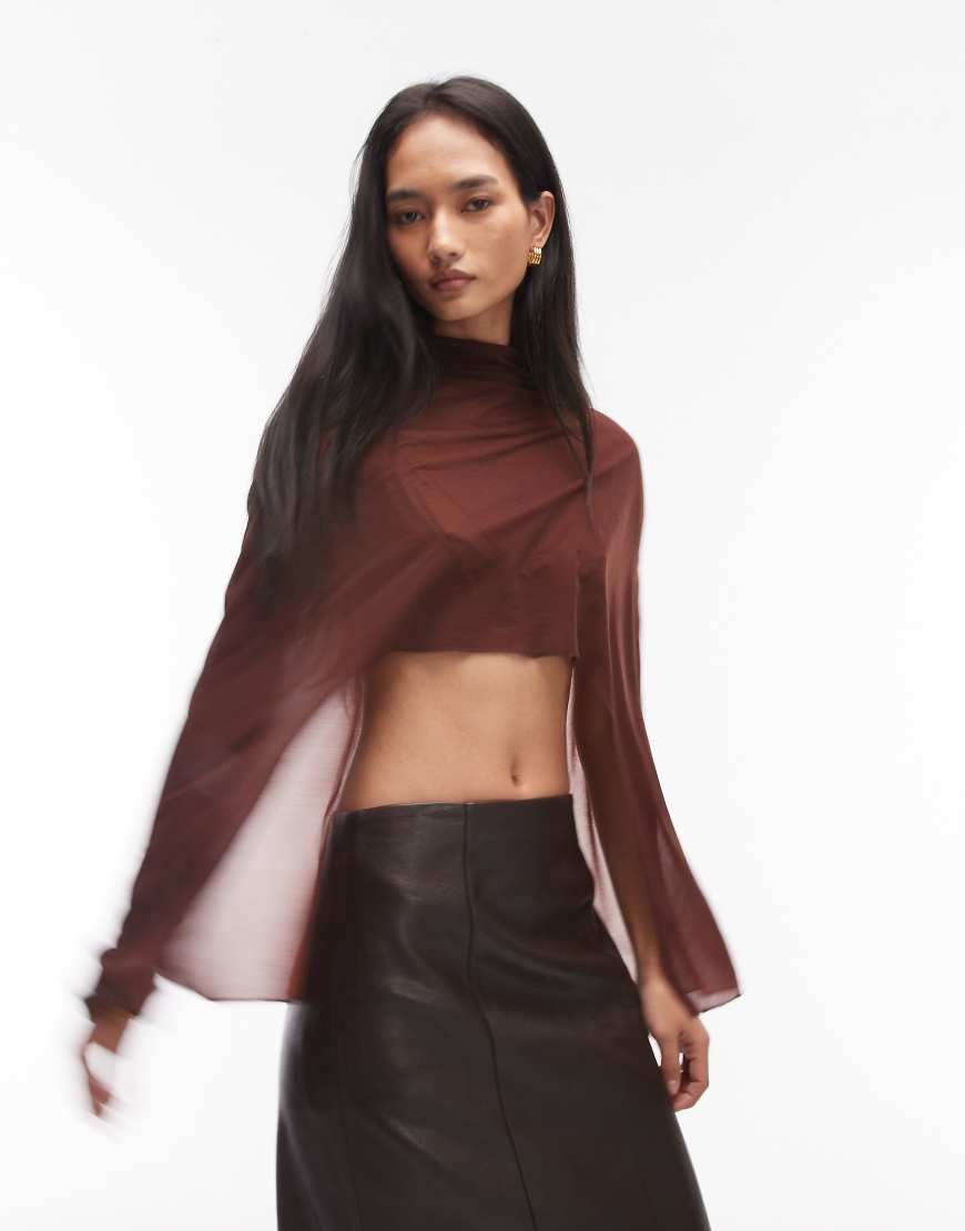 ASOS DESIGN - Cape aus transparentem Netzstoff in Braun mit hinten längerem Saum-Brown von ASOS DESIGN