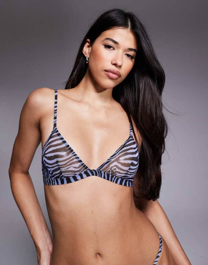 ASOS DESIGN - Carmel - Triangel-BH aus Netzstoff mit Zebramuster, in Blau und Schwarz-Bunt von ASOS DESIGN